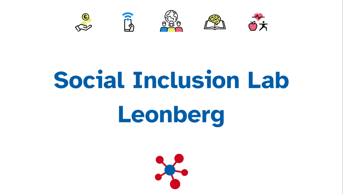 Schrifzug Social Inclusion Lab Leonberg in blauer, futuristischer Schrift