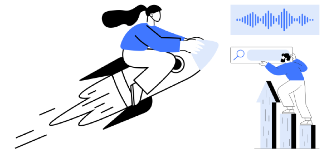 Grafik von Person auf einer Rakete