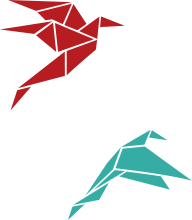 Zwei Papier-Vögel in unterschiedlichen Farben