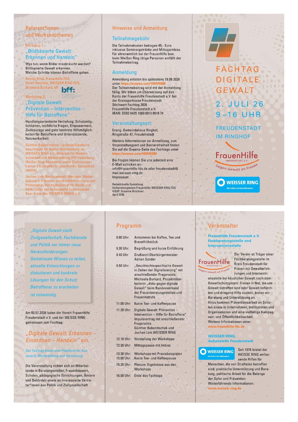Einladungsflyer zum Fachtag Digitale Gewalt am 02. Juli 2026 ERKENNEN - EINORDNEN - HANDELN